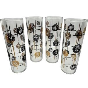 4 Vtg MCM Libbey Coin Glasses Tom Collins Highball Barware Hollywood Regency EUC